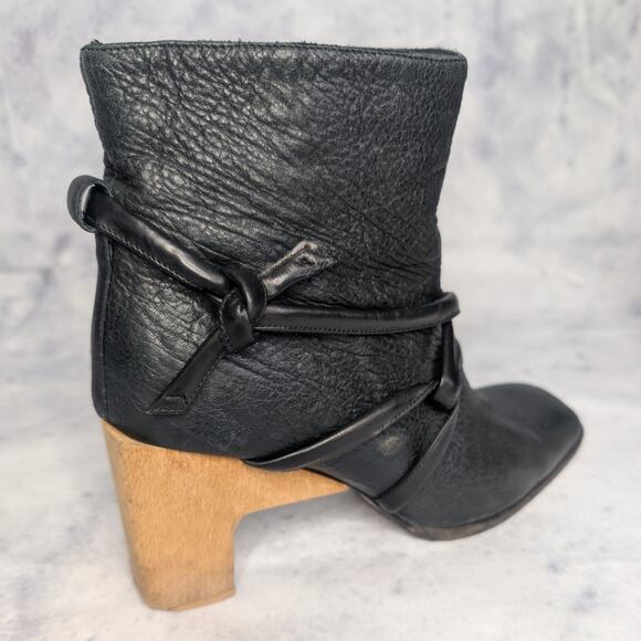 Zero + Maria Cornejo Dea Black Leather Harness Ankle Boots Wooden Clog, Size 39 - Picture 7 of 11